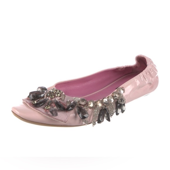LOUIS VUITTON Crystal Embellishment Pink Leather Ballet Flats Size IT38 VGUC - Picture 2 of 6